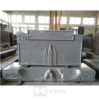 Temple Design Granite Upright Headstone With Birds For USA