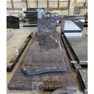 Vizag Blue Granite Carved Dove Rose Heart Tombstone