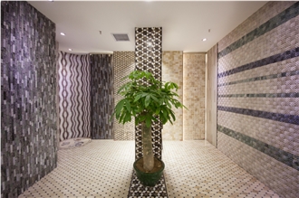 Multiple Chevron Mosaic Tiles Natural Marble