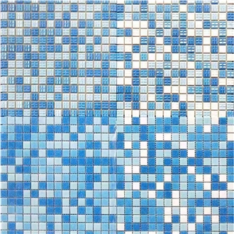 OEM Customized Swimming Pool Sky Blue Bathroom Glass Mosaics Tiles