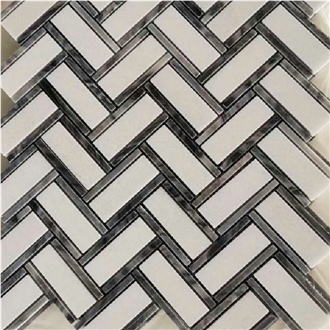 Herringbone Basket Weave White Marble Mosaic Tiles For Backsplash