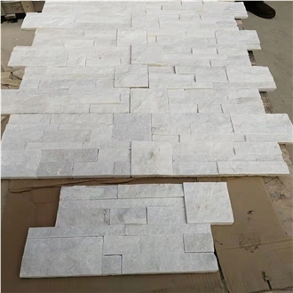 Pure White Quartzite Stacked Stone Veneer Tiles Wall Panels