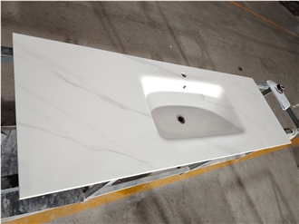 Glossy Bending Sintered Stone Bathroom Vanity Tops With Sink