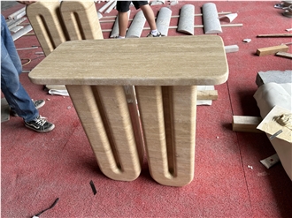 U Shape Leg Beige Travertine Side Table