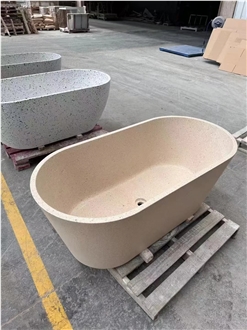 HRST Stone Terrazzo Bath Tubs Solid Surface Bath Tub OEM ODM