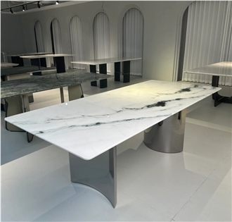 Panda White Marble Rectangle Dining Table Table Tops Hotel