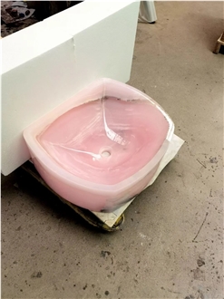 Pink Onyx Round Vessel Wash Basin Farmhouse For Bathroom