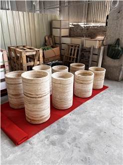 Travertine Bathroom Round  Vessel Pedestal Sink For Hotel