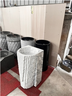 White Marble Pedestal Wash Basin For Wholesale Hotel Bathroom