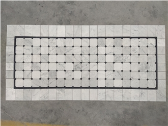 Carrara White Octagon Mosaic Tiles With Black Square Dots