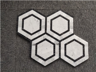 Hexagon  Backsplash Marble Mosaic Tiles With Nero Strips