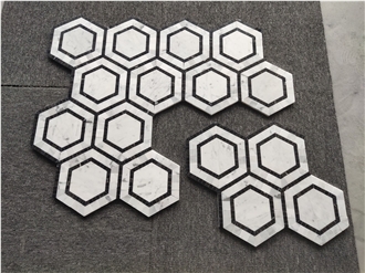 Hexagon  Backsplash Marble Mosaic Tiles With Nero Strips