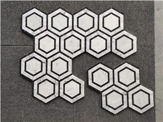 Hexagon  Backsplash Marble Mosaic Tiles With Nero Strips