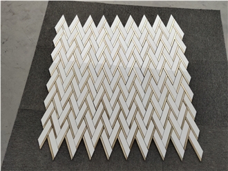 Marble Mixed Brass Chevron Herringbone Mosaic