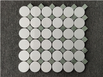 Thassos White Marble Bathroom Round Mosaic Tiles