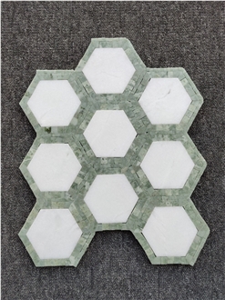 Thassos White Mixed Green Marble Hexagon Mosaic