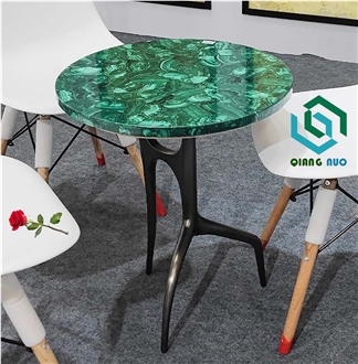 Green Malachite Gemstone Round Coffee Table