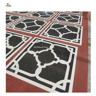 Black Square Water Jet Floor Marble Pattern