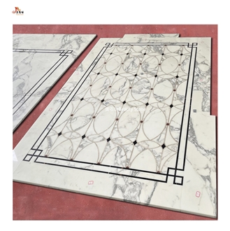 Luxury Calacatta White Water Jet Marble Wall Tiles Medallion
