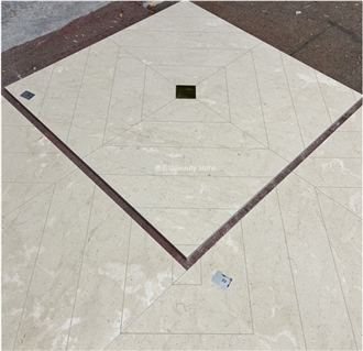 Water Jet Brass Inlaid Crema Marfil Marble  Floor