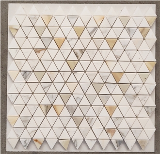 Refined Triangles Calacatta  Gold  Mosaic Design