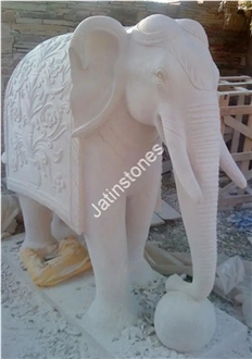 White Sandstone Elephant Sculptures