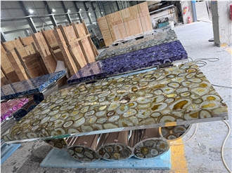 YUANDA Backlit Agate Dining Table Top Restaurant Table Tops