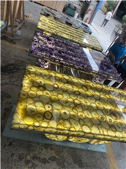 YUANDA Backlit Agate Dining Table Top Restaurant Table Tops