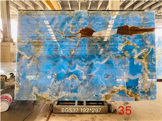 Translucent Background Wall Backlit Blue Onyx Slabs