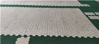 White Carrara Marble Hexagon Mosaic Tile With Copper Strips