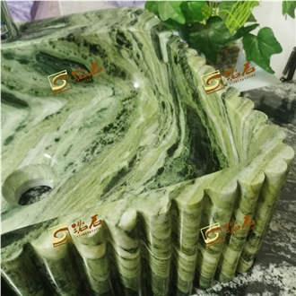 Shangri-La Green Marble Stone Sink With Carving
