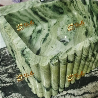Shangri-La Green Marble Stone Sink With Carving