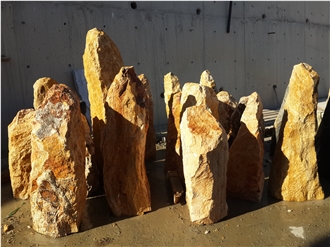 Gala Gold Travertine Finch Stone Garden Monolith