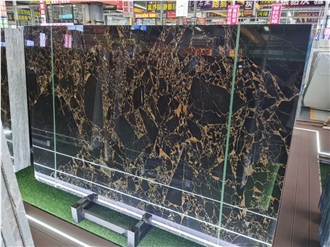 China Black Gold Flower Marble Polished Slabs For Outdoor