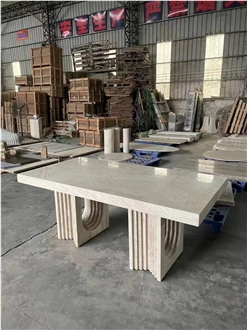 Travertine Dining Table Nature Beige Stone For Wholesale