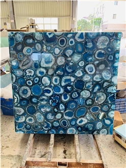 Backlit Flooring Blue Agate Semiprecious Stone Tiles