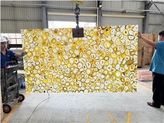 Backlit Natural Polished Yellow Agate Gemstone Wall Panels