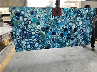 Blue Backlit Translucent Agate Semiprecious Stone Slabs