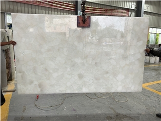 Lager Size Polished White Crystal Clear Quartz Semiprecious Stone Slabs