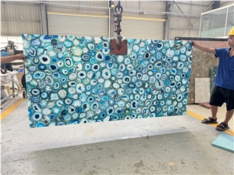 Large Size Polished Blue Agate Semiprecious Stone Slabs