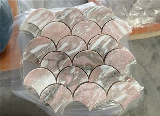 Norwegian Rose Marble Shell Scallop Mosaic Tiles