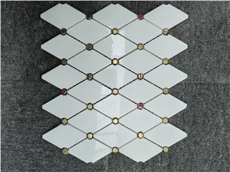 Rhomboid Chipped Diamond Marble Mosaic Tiles