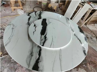 Panda White Sintered Stone Crystallo Dining Table Furniture For Restaurant