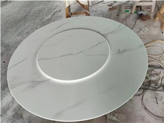 Panda White Sintered Stone Crystallo Dining Table Furniture For Restaurant