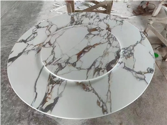 Panda White Sintered Stone Crystallo Dining Table Furniture For Restaurant