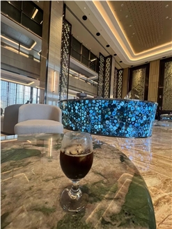 Backlit Blue Agate Semiprecious Stone Commercial Bar Countertop
