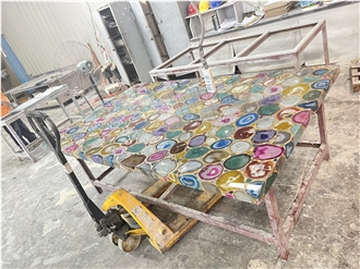 Mixed  Semiprecious Stone Slabs  Restaurant Table