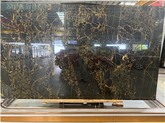 China Athens Portoro Black Marble With Golden Veins  Tiles