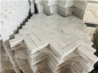 Carrara White Marble  Brass Herringbone Mosaic Tiles
