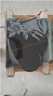 Black Granite Engraved Heart Headstone